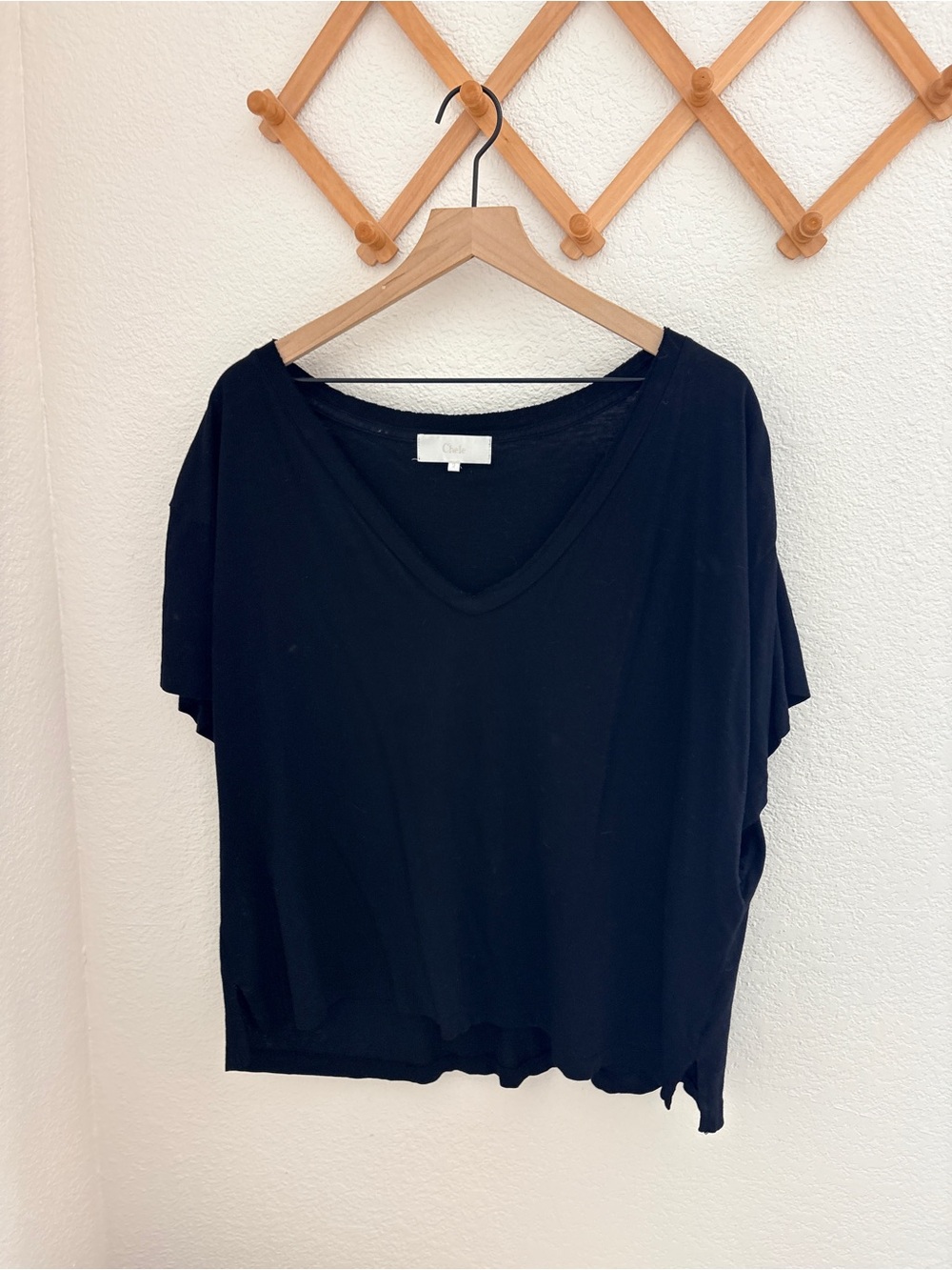 James Michelle Chele Black Organic Cotton V Neck Tee